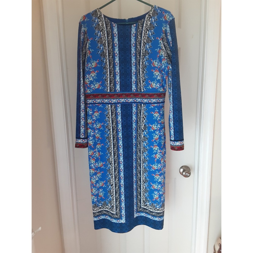 Maggy London Multi-Color Baroque Floral Pattern Long‎ Sleeve  Dress Size 14